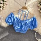 Puff Sleeve Halter Crop Blouse