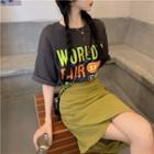 Elbow-sleeve Lettering T-shirt / Midi Skirt