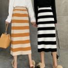 Striped Midi Straight-fit Knit Skirt