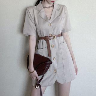 Notch Lapel Elbow-sleeve Mini Shirtdress