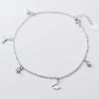 S925 Sterling Silver Rhinestone & Leaf Anklet As Shown In Figure - One Size