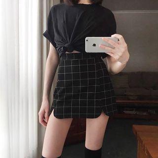 High-waist Plaid Slit Skort