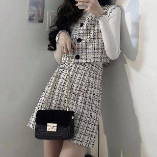 Tweed Button-up Vest / Mini Skirt