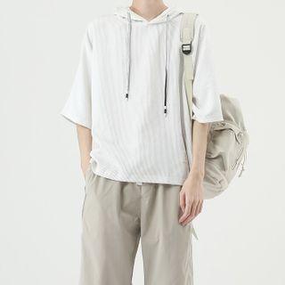 Elbow-sleeve Hoodie / Straight-cut Cropped Pants / Set