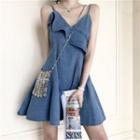 Spaghetti Strap Ruffled Denim A-line Mini Dress