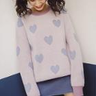 Heart Jacquard Sweater Purple - One Size