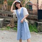 Set: Denim Midi Overall Dress + Short-sleeve Top