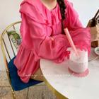Ruffle-trim Tie-cuff Tiered Top
