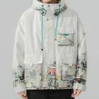 Graphic Print Panel Hooded Zip-up Down Jacket