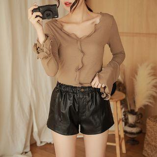 Long-sleeve Frill Trim T-shirt