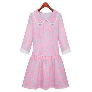 3/4-sleeve Collared A-line Dress