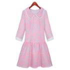 3/4-sleeve Collared A-line Dress