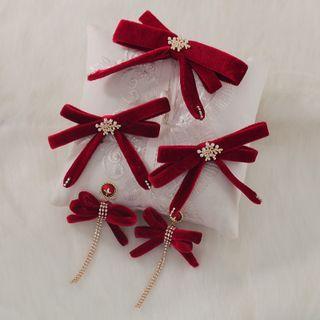 Set: Bow Velvet Hair Clip (various Designs) Red - One Size