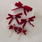 Set: Bow Velvet Hair Clip (various Designs) Red - One Size