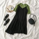 Short-sleeve T-shirt / Spaghetti Strap Asymmetrical Dress