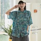 Short-sleeve Dotted Shirt Bluish Green - One Size