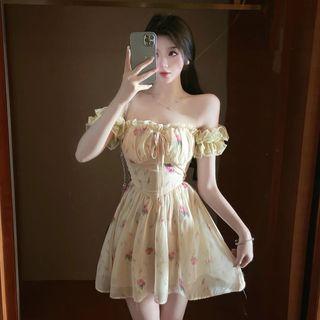 Off Shoulder Floral Ruffled Mini Dress