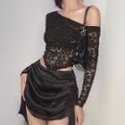 One-shoulder Long-sleeve Lace Top