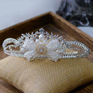 Rhinestone Faux Pearl Wedding Tiara White - One Size