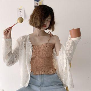 Long-sleeve Eyelet Open Knit Top White - One Size