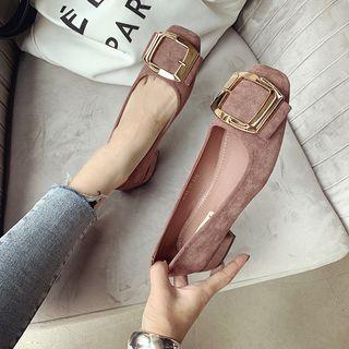 Square-toe Buckled Low Heel Pumps