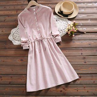 Corduroy Drawstring Long-sleeve Dress