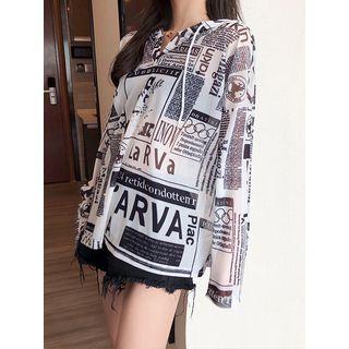 Cutout-back Printed Hooded Light Top As Shown In Figure - One Size