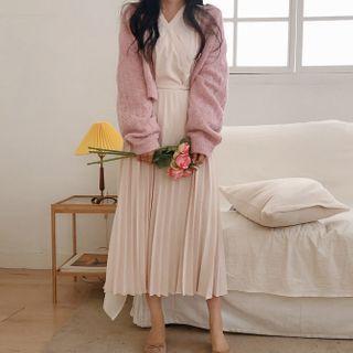 Ruffle Long-sleeve Midi A-line Dress As Shown In Figure - One Size