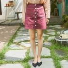Dual-pocket Stitched Buttoned Mini Skirt