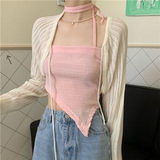 Choker-neck Camisole Top / Ribbed Cardigan