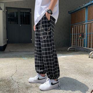 Plaid Straight Cut Drawstring Pants