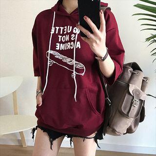 Printed Elbow-sleeve Hoodie