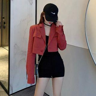 Long-sleeve Plain Cropped Blazer / Spaghetti-strap Plain Playsuit