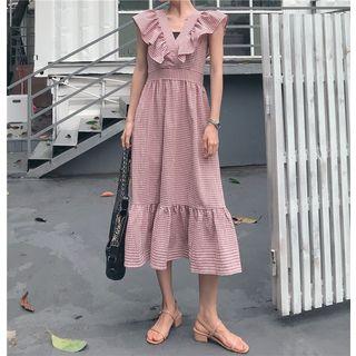 Gingham Ruffled A-line Midi Dress