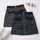 Woolen Zipper Mini Skirt