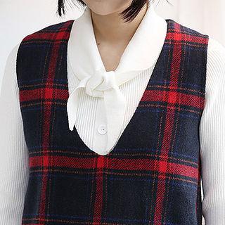 Bow-neck Ribbed Cardigan