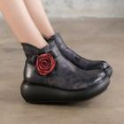 Genuine-leather Platform Flower Ankle Boots