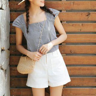 Square-neck Plaid Tank Top
