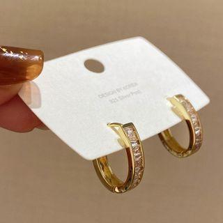 Rhinestone Alloy Hoop Earring E4266 - 1 Pair - 925 Silver - One Size