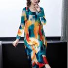 Long-sleeve Paint Print Midi A-line Dress