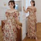 Short-sleeve Cold Shoulder Floral Maxi Dress