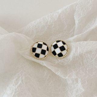 Checkered Ear Stud 1 Pair - Black & White - One Size