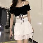 Short-sleeve Crop Top / Camisole Top / A-line Skirt