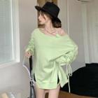 Off Shoulder Lace-up Sweatshirt Avocado Green - One Size