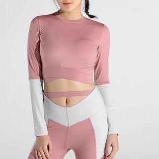Long-sleeve Two-tone Sports Crop Top