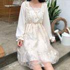 Long-sleeve Overlay A-line Dress Light Almond - One Size
