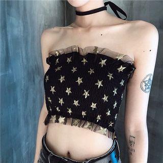 Star Print Lace-trim Tube Top