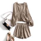 Set: Hooded Zip-up Jacket + Wide Leg Shorts