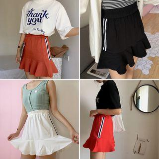 Striped Ruffle Hem Mini Skirt