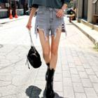 Fringed Cutout Denim Shorts